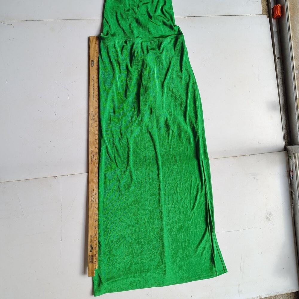 Wild Fable Y2K Vtg Emerald Satin Lace Up Back Midi Dress Side Slit Women's Large - Picture 8 of 15